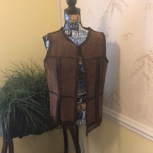 Chocolate brown leather suede vest